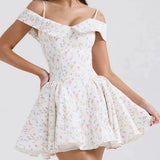 YESMYTOOL  -  Elegant Women Sweet Floral Print Sexy Off Shoulder Dress Low Waist Summer Ladies Party Mini Dresses