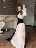 YESMYTOOL  -  Fashion Patchwork Pleated Long Sleeve Dress Women Fashion Half High Collar Evening Dresses 2024 Autumn New Lady Party Long Robes