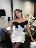 YESMYTOOL  -  Black White Bowknot Strapless Dresses Elegant Fashion Sleeveless High Waisted Slim Fit Gowns 2024 New Street Party Vestidos