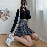 YESMYTOOL  - Plaid Pleated Women Mini Skirts Summer Harajuku Female Empire Casual Japanese Kawaii Cute Skirts Uniform Sailor Skirt Student