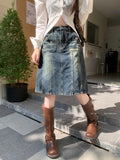 YESMYTOOL -Women Blue A-Line Denim Pleated Skirts Y2k Harajuku Korean Cowboy Skirts Vintage 90s Mini Jean Skirt 2000s Trashy Clothes Summer