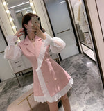 YESMYTOOL  -  Spring Autumn New Elegant Sexy Lotus Leaf Edge Stitching Pearl Buckle Slim Lapel Suit Dress Women Sweet Long Sleeve Blazer Dress