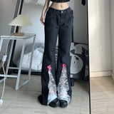 YESMYTOOL  -  Bow Lace Stitching Jeans High-waisted Women's  European and American New Women's Clothes Are Thin and Loose Flared Pants