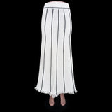 YESMYTOOL  -  Striped Tassel Knitted Long Skirt Elegant Party 2024 Autumn New High Strecth Casual A-line Skirts Office Lady Streetwear