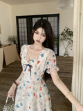 YESMYTOOL  -  Summer Korean New Slim Women's Dress Fashion Sweet Elegant Ladies Dress Woman Slim Waist Chicly Puff Sleeve Dress Female