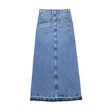 YESMYTOOL  - Women's Front Slit Blue Denim Skirt Pockets High Waist Slim Zipper Fly Midi Skirts 2024 Spring Female Casual Streetwear