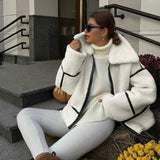 YESMYTOOL  -  Winter Warm Lamb Wool Jacket Casual Loose Thick Coat Contrast Color One Piece Faux Fur Jacket Coat Plush Jacket Women