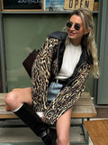 YESMYTOOL  -  Women's Casual Leopard Printed Leather Lapel Patchwork Jacket Chic Zipper Long Sleeve Short Slim Coat 2024 Lady High Streetwear