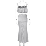 YESMYTOOL  -  Solid Strapless Backless Skirts Set Sexy Y2k One Line Shoulder Open Navel Small Top High Waist Wrapped Hip Skirt Suit