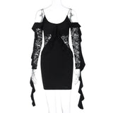 YESMYTOOL  -  Lace Patchwork Ruffles Mini Sling Dress  Autumn Winter New Sexy Long Sleeve U-Neck Slim Fit Wrap Hip Vestidos Party Clubwear