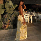 YESMYTOOL  -  Sexy Backless Gold Stamped Strap Long Dress Elegant Party Evening 2024 Winter New Fashion Sleeveless V-neck Vestidos