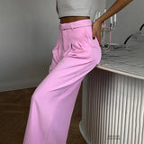 YESMYTOOL  -  2024 Summer Slim Wide Leg Suit Pants High Waist Pants French Pink Casual Floor Towers Women's Versatile Draping Feel Trousers