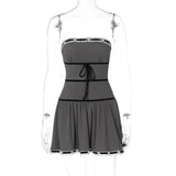 YESMYTOOL  - Kawaii Strapless Mini Dress Y2k Coquette Clothes Dresses For Women Grey Ribbed Petite Dress Cutecore Girls