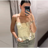 YESMYTOOL  -  Layered Ruffled Flower Sling Top Women Y2k Off Shoulder Lace Up Backless Sleeveless Tank Tops Female 2024 Summer Sexy Streetwear