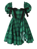 YESMYTOOL  - Gypsylady Plaid Floral Mini Dress A-line Green Summer Spring Puff Sleeve Ruffle Vocation Party Women Dresses Ladies Vestido Gown