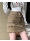 YESMYTOOL  -  Korean Y2k Vintage Solid Work Denim Skirt Women High Waist Slim Pocket Streetwear Sexy Club Slim Mini Skirt Ladies Summer Casual