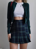 YESMYTOOL  -   Preppy Green Plaid Skirt Women England Style Vintage High Waist Cute Sexy Slim A-line Pleated Mini Skirt 90s Aesthetic